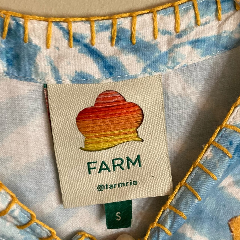 RARE FARM Rio Tie Dye Rainbow Patchwork Maxi Dress Batik Print Blue Size S or M - Picture 15 of 16